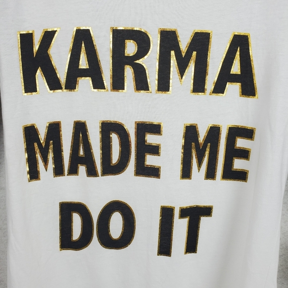 REBELLIOUS ONE Karma Made Me Do It Graphic Tee Shirt Raglan Sleeve Sz M NWT - Picture 4 of 9